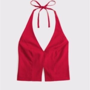 Abercrombie Linen Blend Tailored Halter Vest, medium red